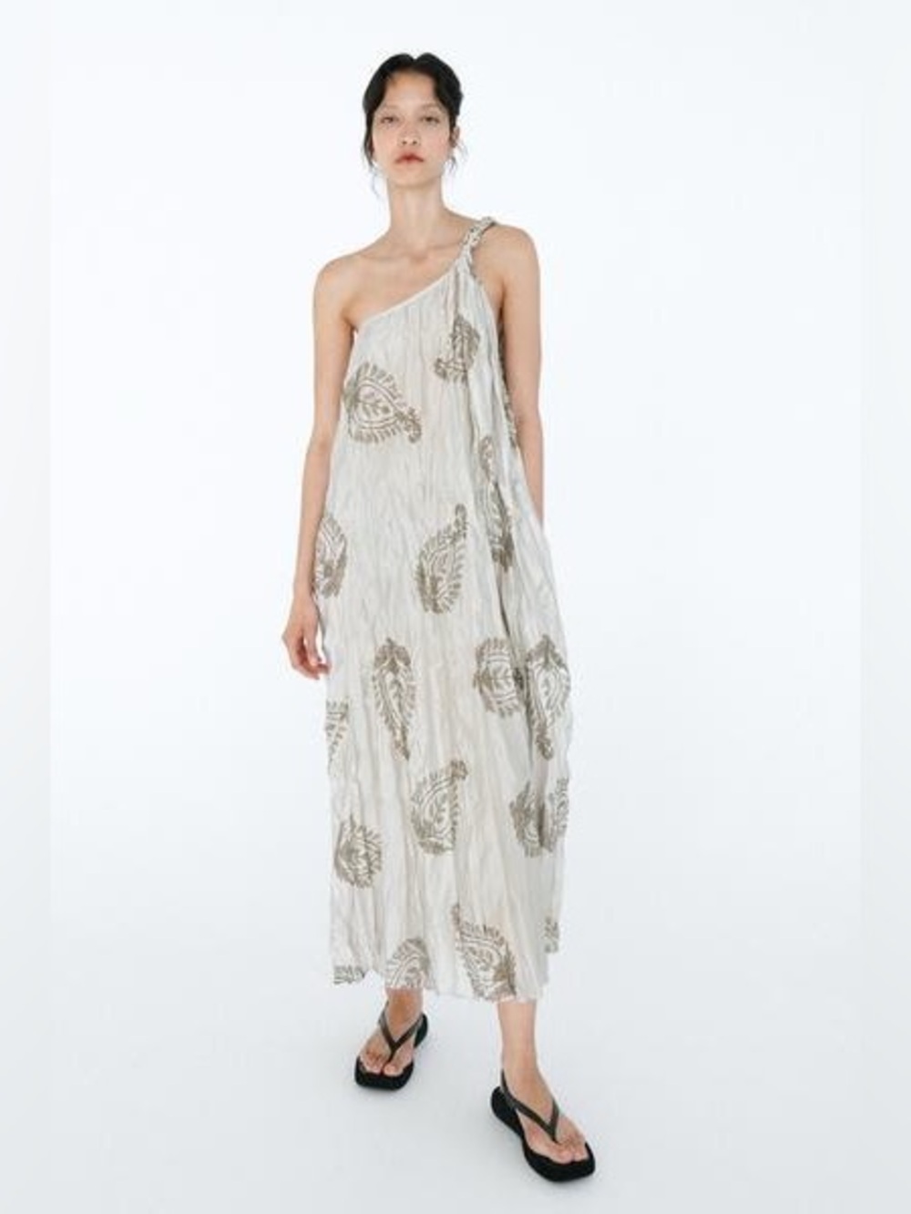 Zara Wrinkled Effect Asymmetrical Maxi Dress